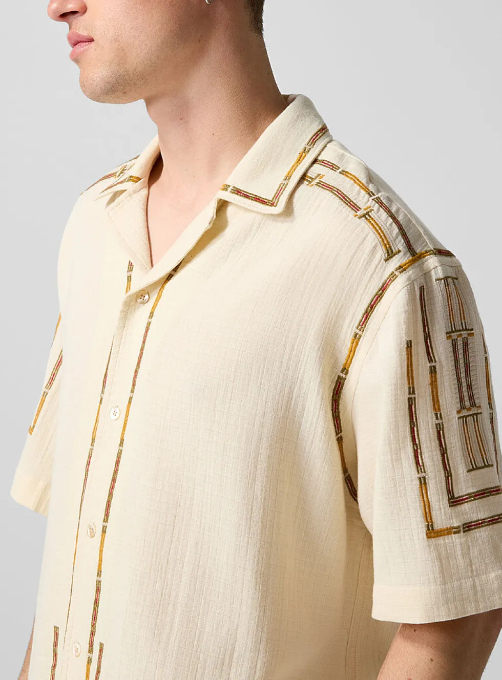 Geo embroidery cabana shirt