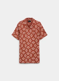Geo fan print Johnny collar polo