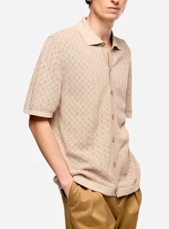 Geo openwork knit polo collar cardigan