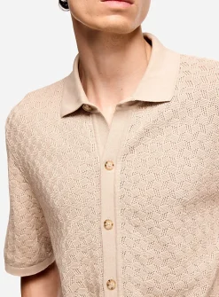 Geo openwork knit polo collar cardigan