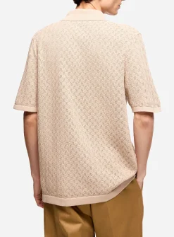Geo openwork knit polo collar cardigan