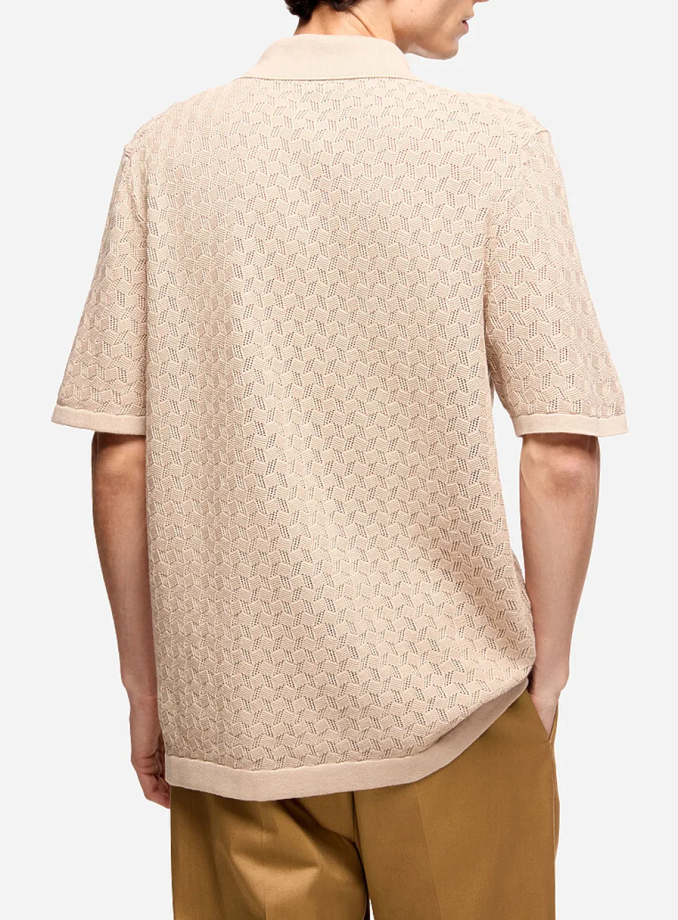 Geo openwork knit polo collar cardigan