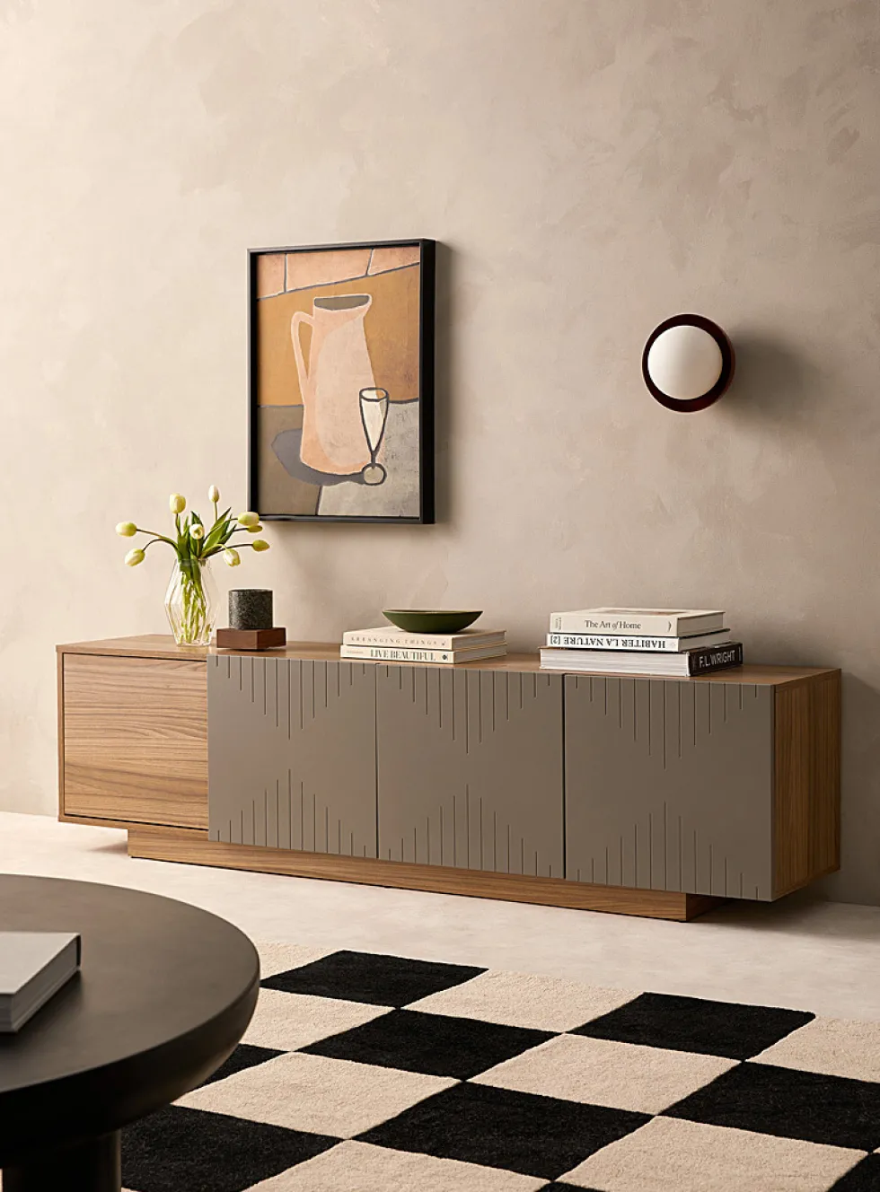 Geometric grooves TV unit