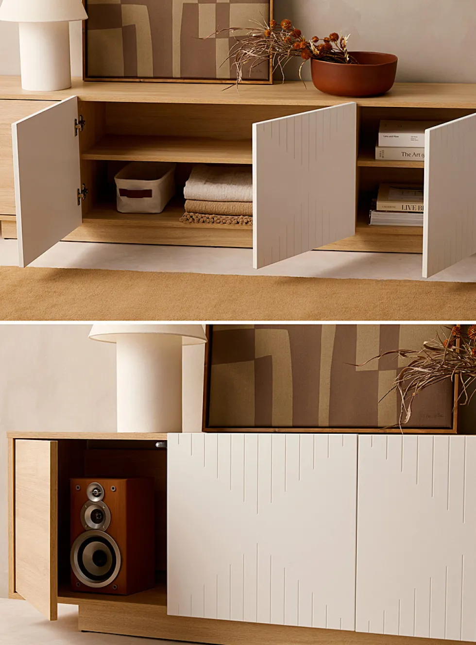 Geometric grooves TV unit