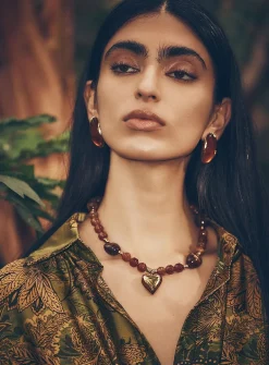 Giant heart pendant and natural stone necklace