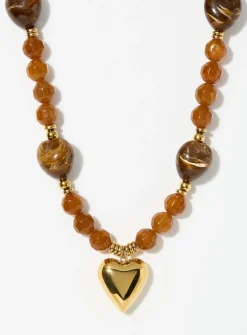 Giant heart pendant and natural stone necklace