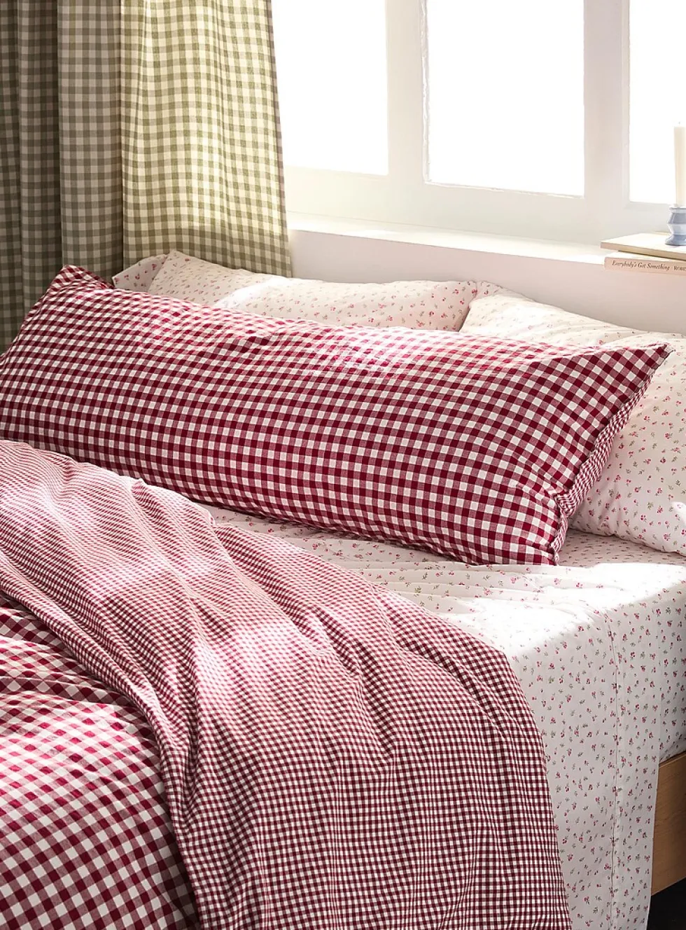 Gingham body pillow sham