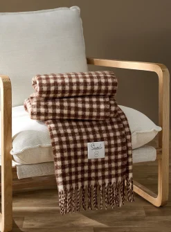 Gingham check faux-mohair throw