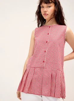 Gingham pattern button-up tunic