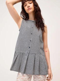 Gingham pattern button-up tunic