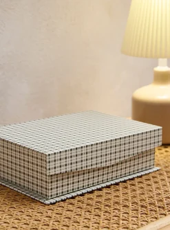 Gingham pattern small jewellery box