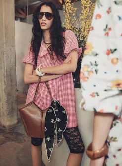 Gingham Peter Pan-collar seersucker shirtdress