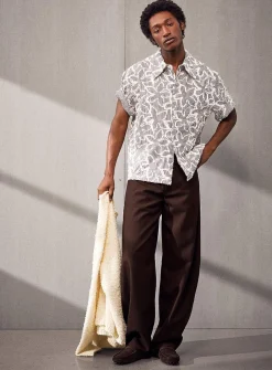 Gino brown twill barrel-leg pant