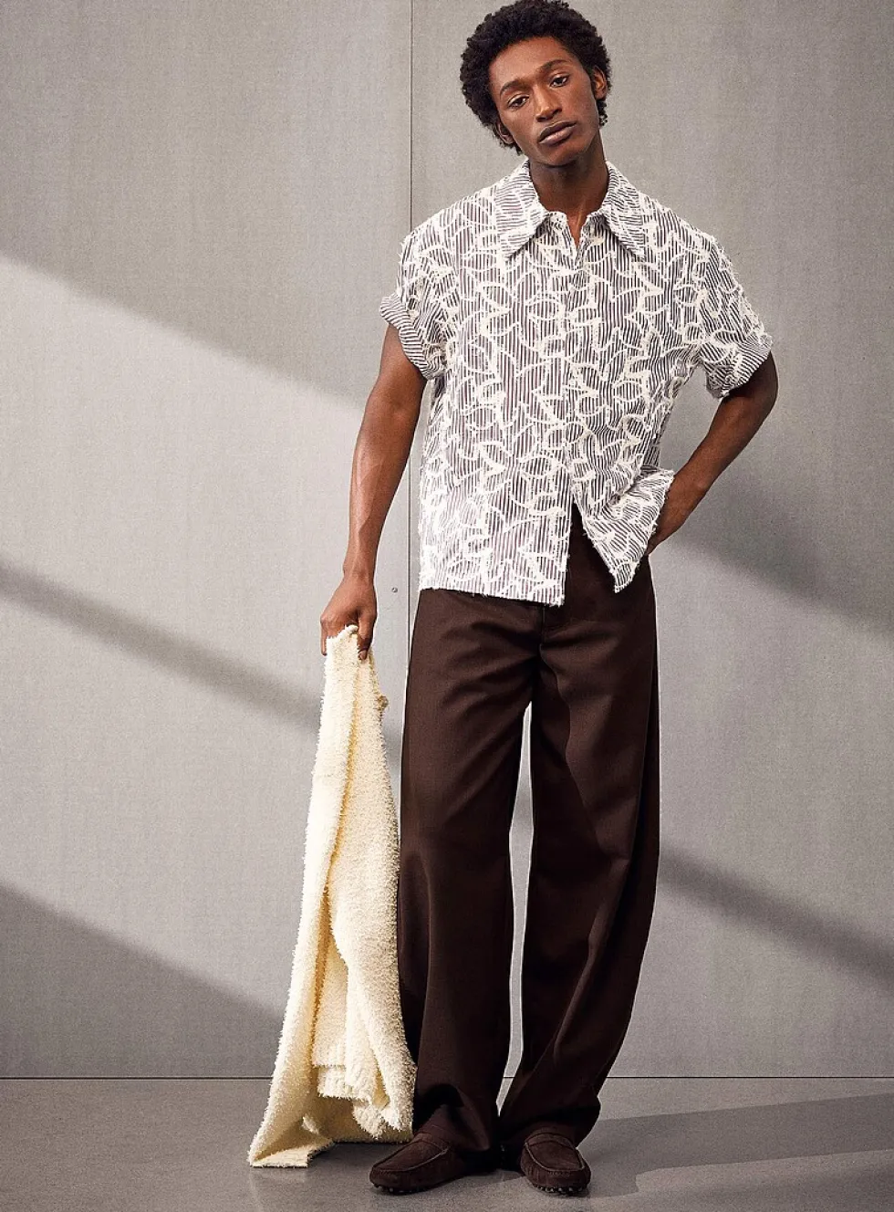 Gino brown twill barrel-leg pant
