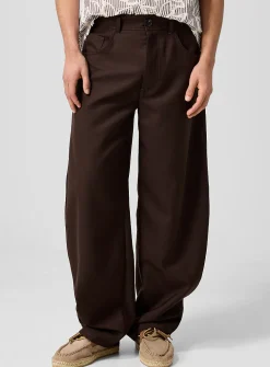 Gino brown twill barrel-leg pant