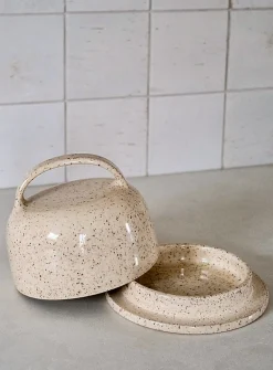 Glazed stoneware butter dish
