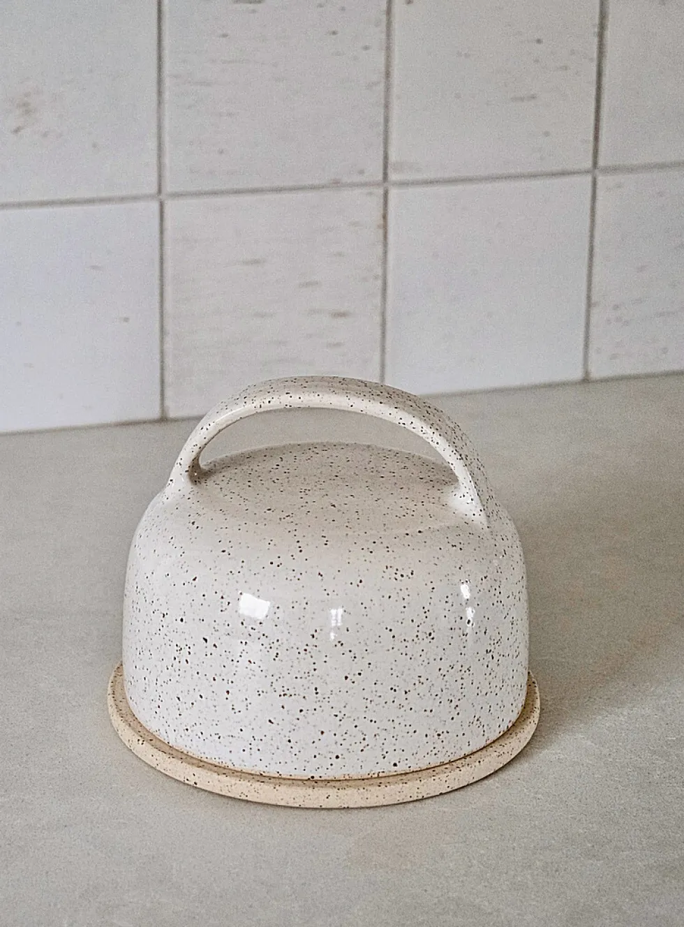 Glazed stoneware butter dish