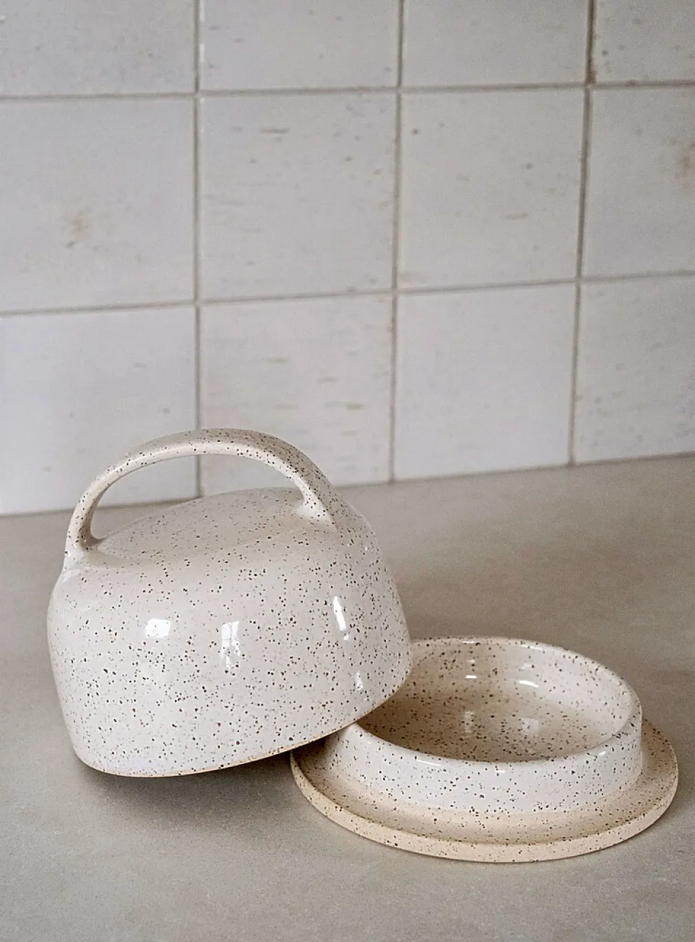 Glazed stoneware butter dish