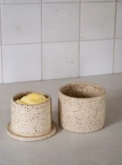 Glazed stoneware French butter dish