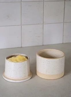 Glazed stoneware French butter dish