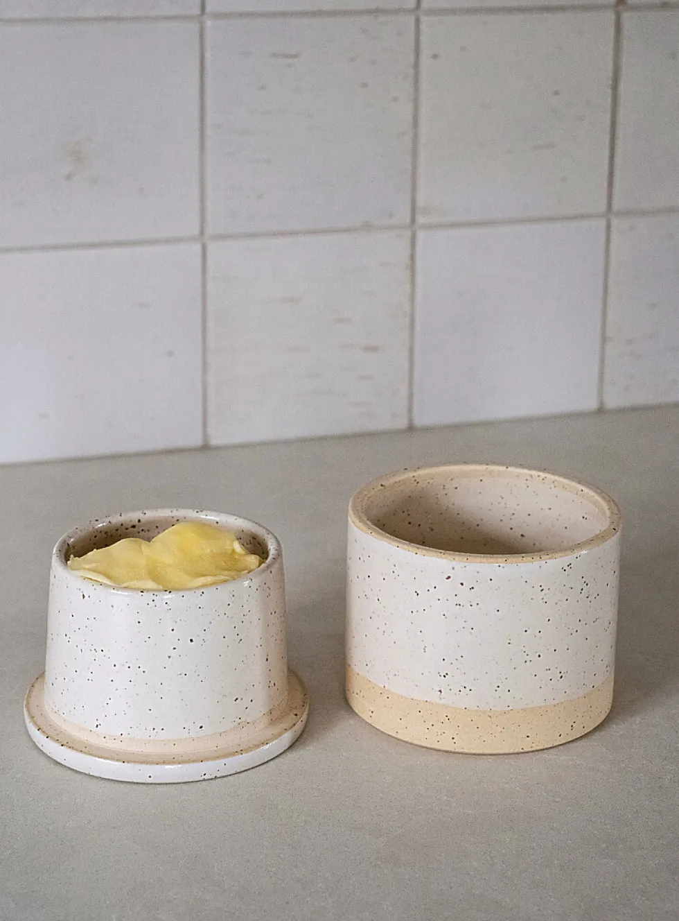 Glazed stoneware French butter dish