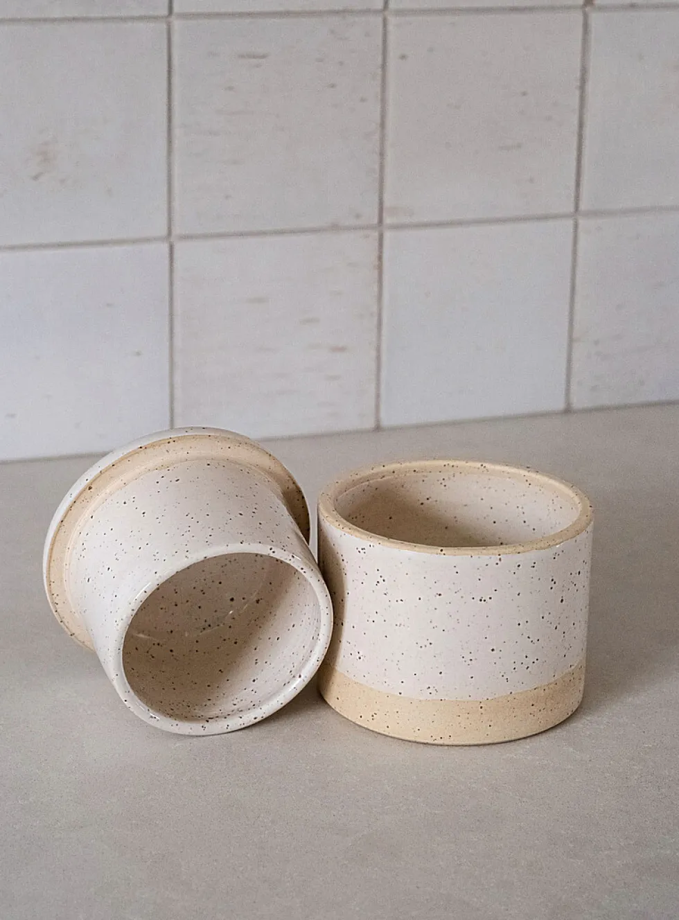 Glazed stoneware French butter dish
