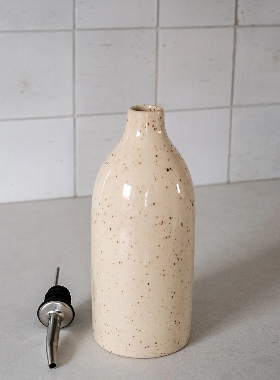 Glazed stoneware oil bottle