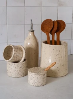 Glazed stoneware oil bottle