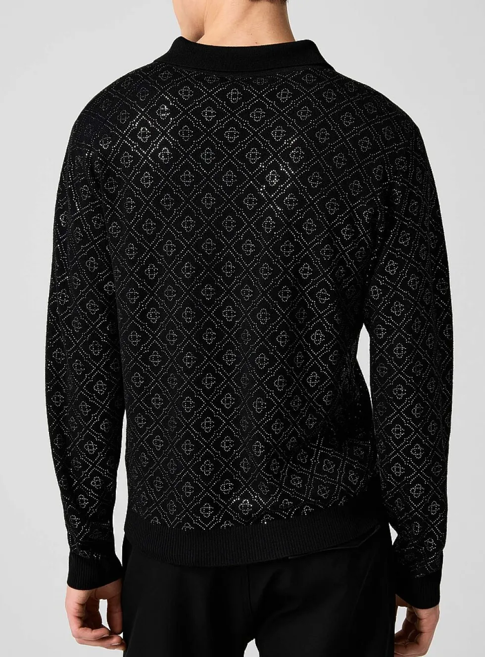 Glittering monogram pure merino wool polo shirt
