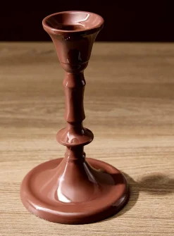Glossy chocolate brown ceramic candleholder
