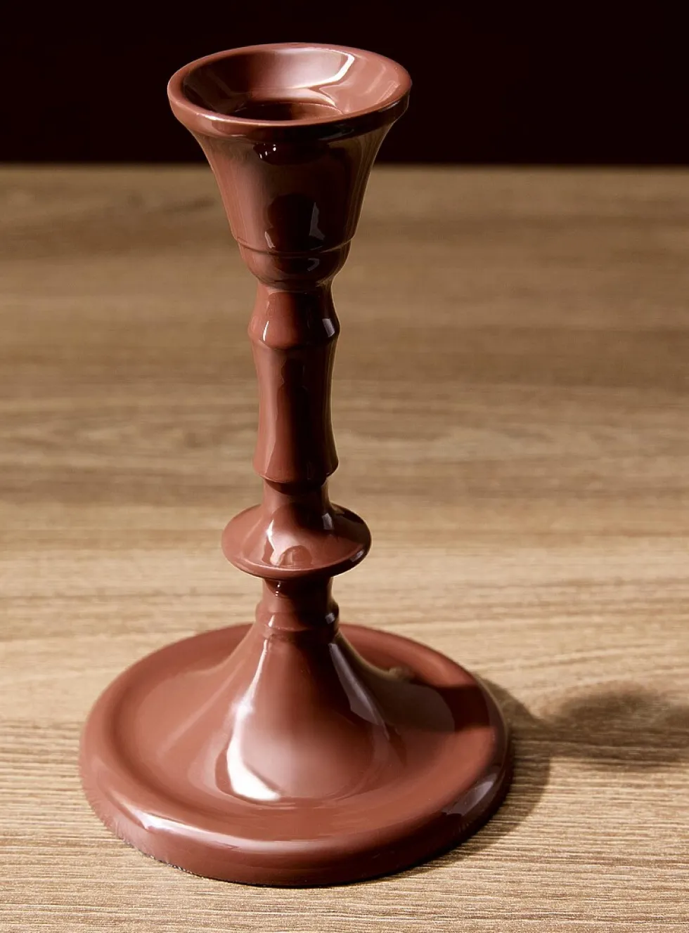Glossy chocolate brown ceramic candleholder