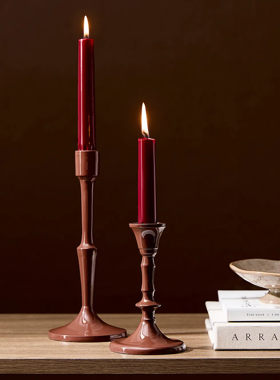 Glossy chocolate brown ceramic candleholder