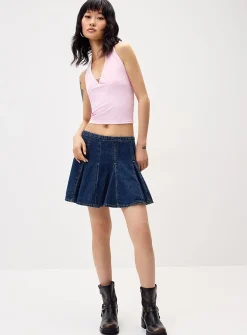 Godet denim miniskirt