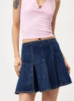 Godet denim miniskirt