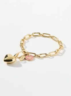 Gold heart paperclip link bracelet