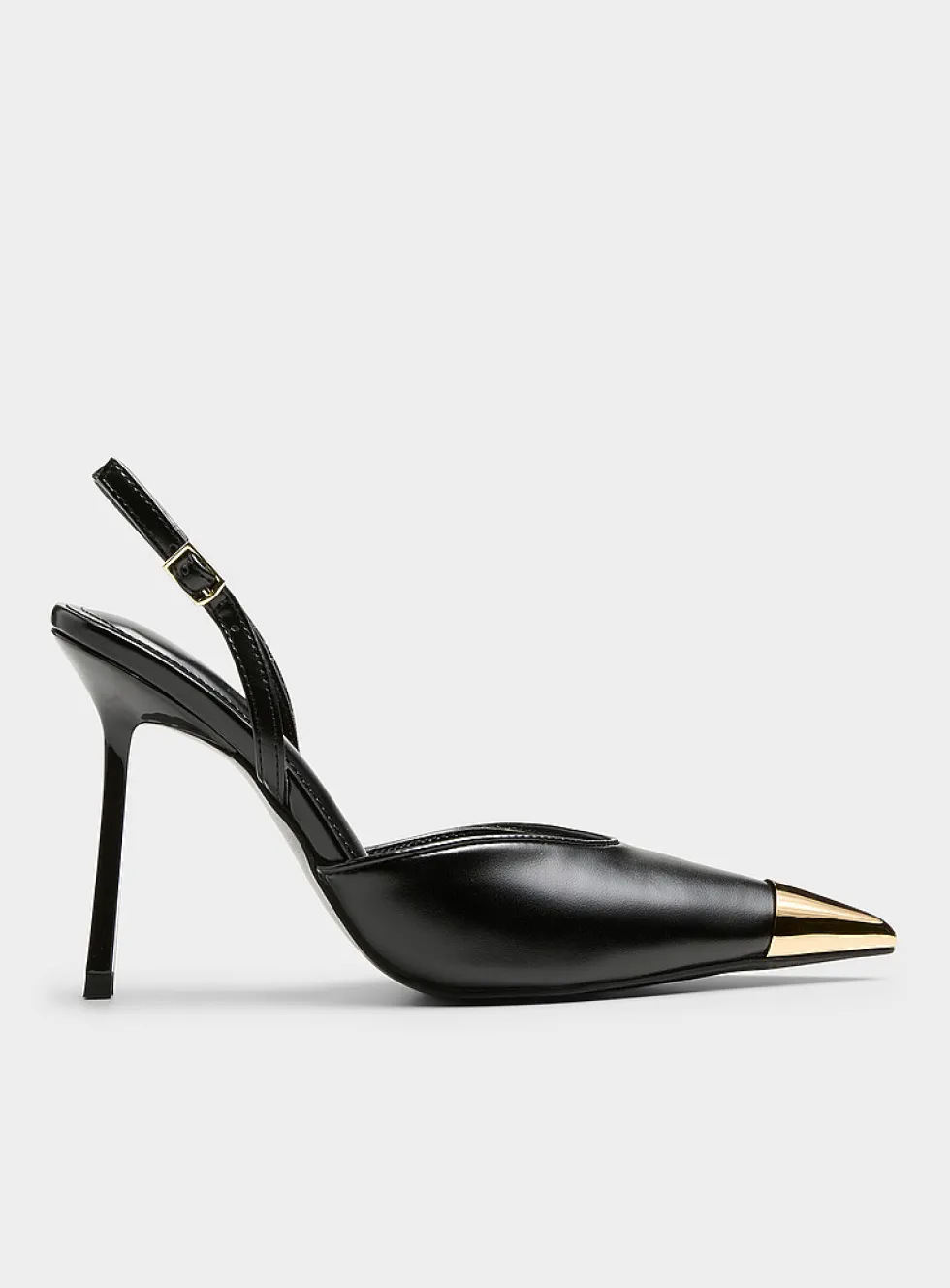 Gold pointed-toe slingback pumps