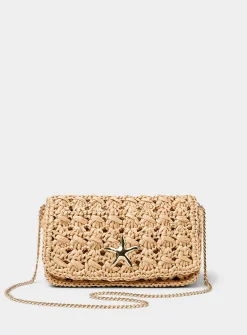 Gold starfish braided straw evening bag