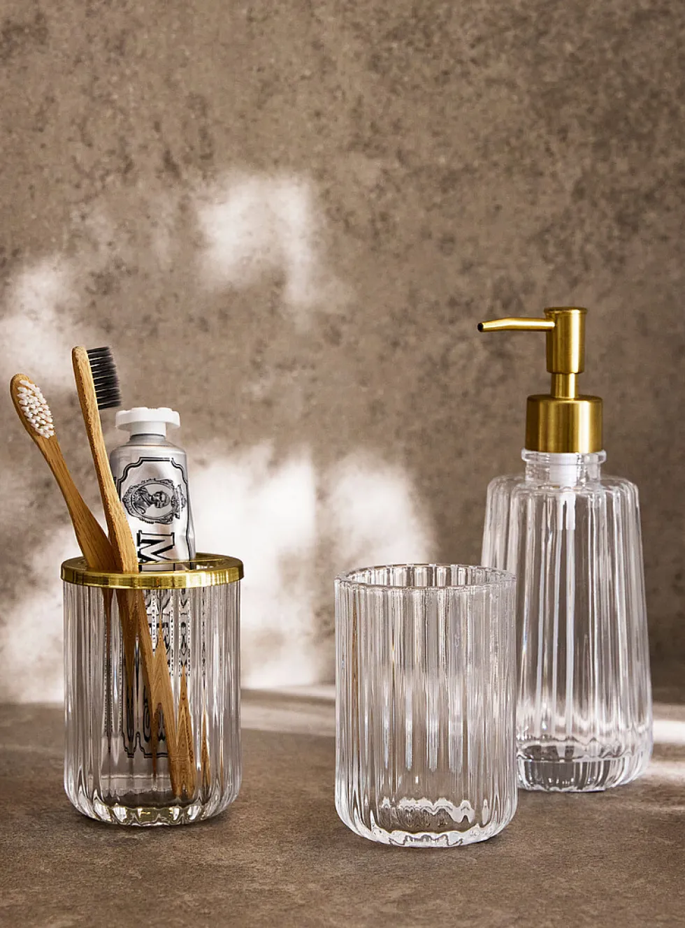 Gold-accent glass accessories