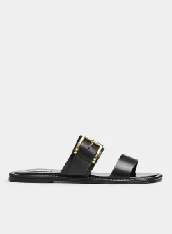 Golden buckle double-strap sandals