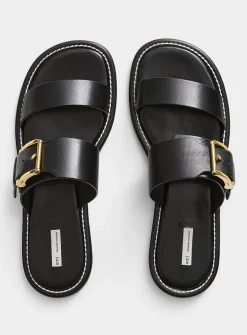 Golden buckle double-strap sandals