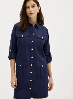 Golden buttons stretch shirtdress