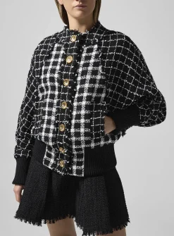 Golden buttons tweed bomber jacket