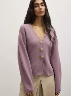 Golden buttons V-neck thick-knit cardigan