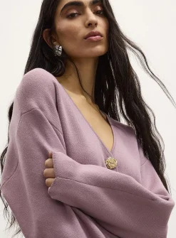 Golden buttons V-neck thick-knit cardigan