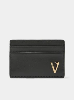 Golden logo leather card holder
