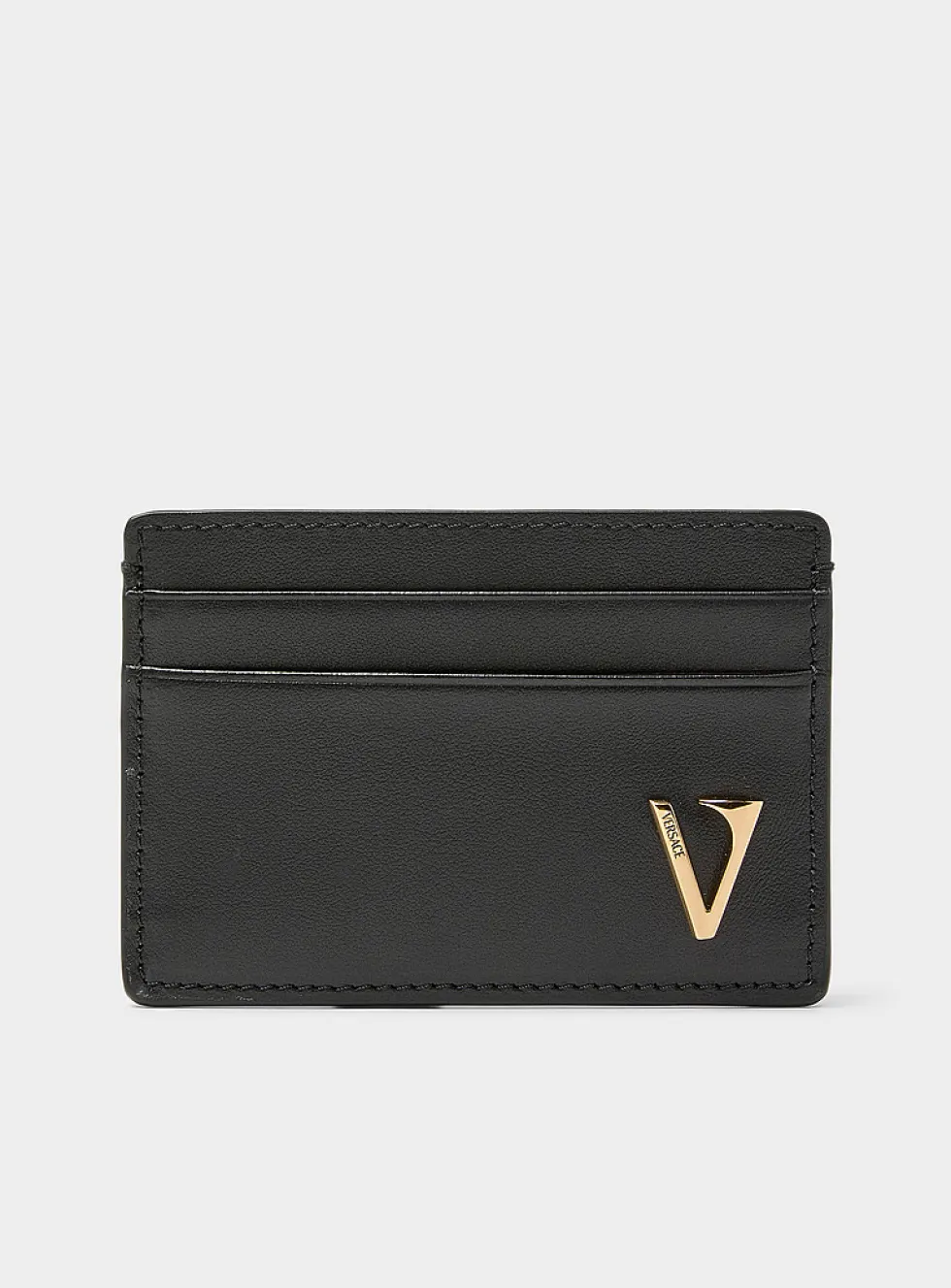 Golden logo leather card holder