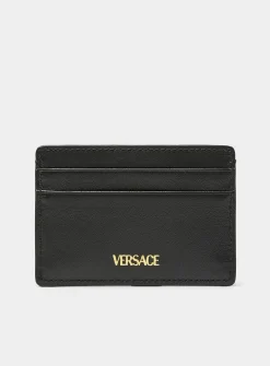 Golden logo leather card holder