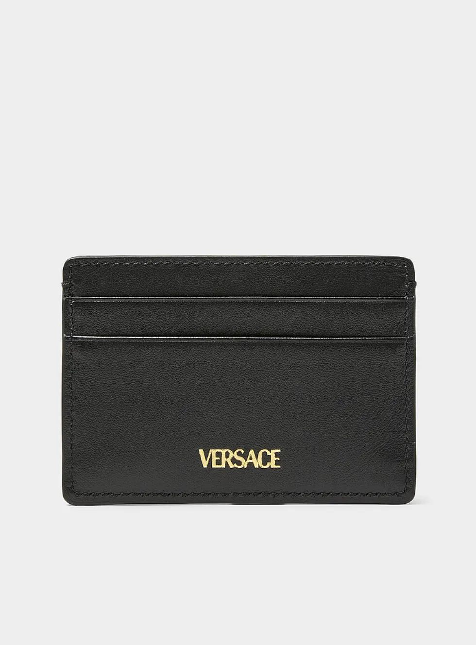 Golden logo leather card holder
