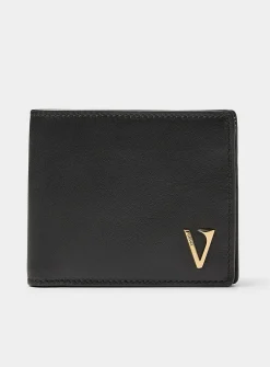 Golden logo leather wallet