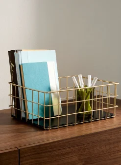 Golden mesh storage basket